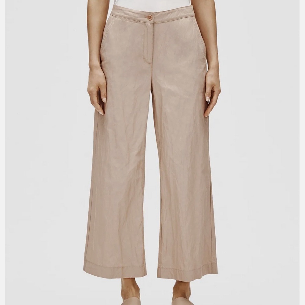 Eileen Fisher cotton wide leg pants tan/cream color, size 8.